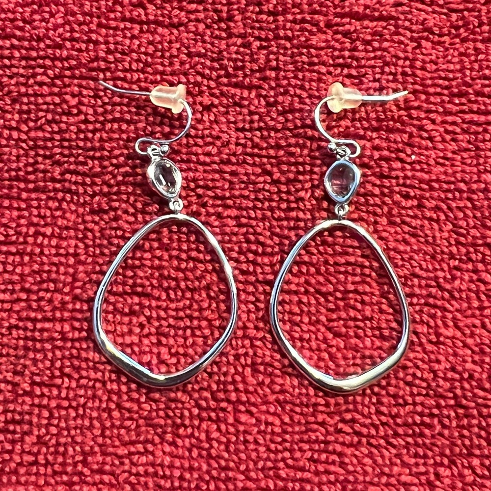 Elegant Silver Hoop Earrings with Gemstone
